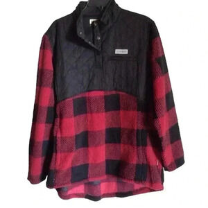 MagellanQuilted Sherpa Mix Media Gorpcore Pullover Red Black Buffalo Check XXL